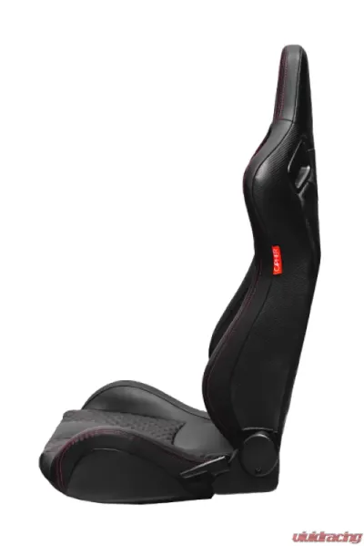 Cipher Auto Black Leather Carbon Fiber w/ Red Stitches AR-9 Revo Racing Seats - Pair - CPA2009RS-PCFBK-RDS