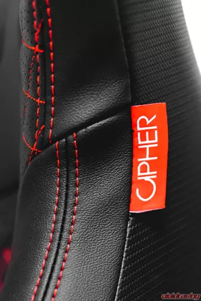 Cipher Auto Black Leather Carbon Fiber w/ Red Stitches AR-9 Revo Racing Seats - Pair - CPA2009RS-PCFBK-RDS