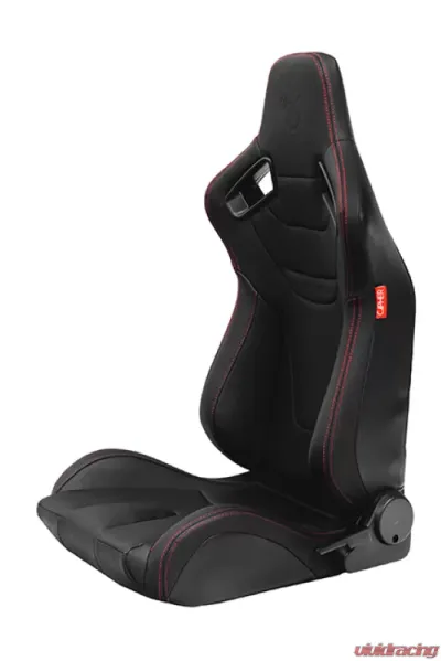 Cipher Auto Black Leather Carbon Fiber w/ Red Stitches Racing Seats - Pair - CPA2009RS-PCFBK-R