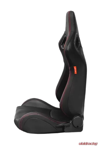 Cipher Auto Black Leather Carbon Fiber w/ Red Stitches Racing Seats - Pair - CPA2009RS-PCFBK-R