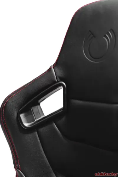 Cipher Auto Black Leather Carbon Fiber w/ Red Stitches Racing Seats - Pair - CPA2009RS-PCFBK-R