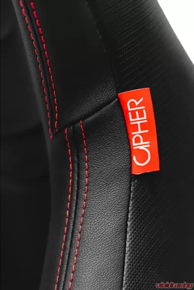 Cipher Auto Black Leather Carbon Fiber w/ Red Stitches Racing Seats - Pair - CPA2009RS-PCFBK-R