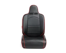 Cipher Auto Black Leather Carbon Fiber PU w/ Red Piping Universal Reclineable Suspension|Jeep Seats - Pair