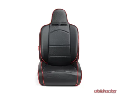 Cipher Auto Black Leather Carbon Fiber PU w/ Red Piping Universal Reclineable Suspension|Jeep Seats - Pair - CPA3002PBK-R