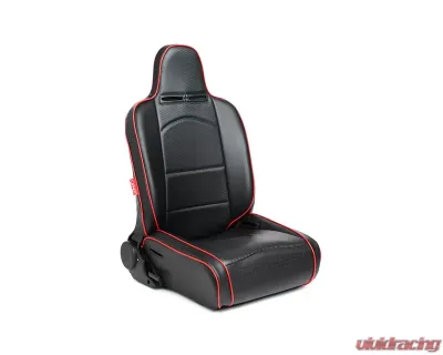 Cipher Auto Black Leather Carbon Fiber PU w/ Red Piping Universal Reclineable Suspension|Jeep Seats - Pair - CPA3002PBK-R