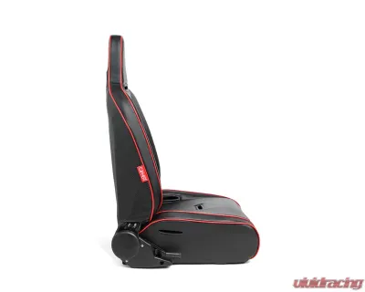Cipher Auto Black Leather Carbon Fiber PU w/ Red Piping Universal Reclineable Suspension|Jeep Seats - Pair - CPA3002PBK-R