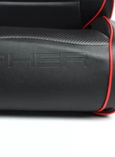 Cipher Auto Black Leather Carbon Fiber PU w/ Red Piping Universal Reclineable Suspension|Jeep Seats - Pair                                     - CPA3002PBK-R - Image 4