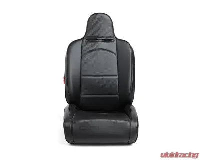 Cipher Auto Black Leather Carbon Fiber PU w/ Black Piping Universal Reclineable Suspension|Jeep Seats - Pair - CPA3002PBK