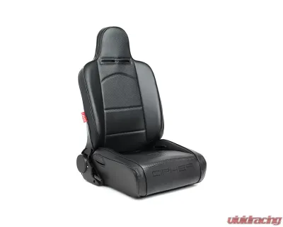 Cipher Auto Black Leather Carbon Fiber PU w/ Black Piping Universal Reclineable Suspension|Jeep Seats - Pair - CPA3002PBK