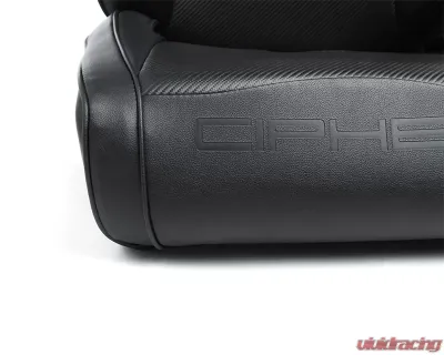Cipher Auto Black Leather Carbon Fiber PU w/ Black Piping Universal Reclineable Suspension|Jeep Seats - Pair - CPA3002PBK