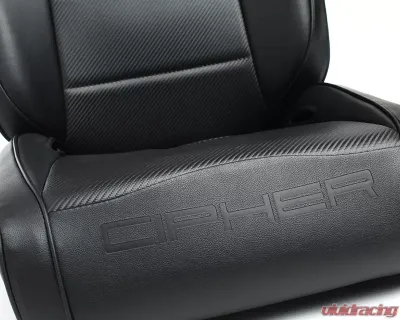 Cipher Auto Black Leather Carbon Fiber PU w/ Black Piping Universal Reclineable Suspension|Jeep Seats - Pair - CPA3002PBK