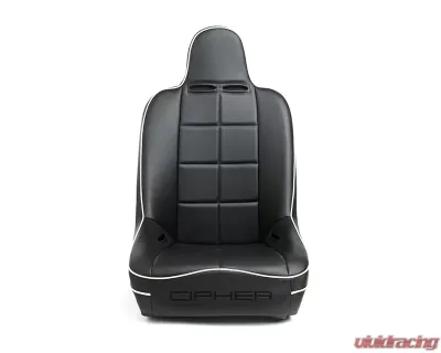 Cipher Auto Black Leather w/ White Piping Universal Fixed Bucket Suspension|Jeep Seats - Single - CPA3004PBK-W(SINGLE)
