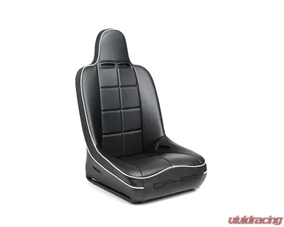 Cipher Auto Black Leather w/ White Piping Universal Fixed Bucket Suspension|Jeep Seats - Single - CPA3004PBK-W(SINGLE)
