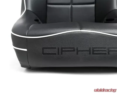 Cipher Auto Black Leather w/ White Piping Universal Fixed Bucket Suspension|Jeep Seats - Single - CPA3004PBK-W(SINGLE)