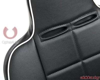 Cipher Auto Black Leather w/ White Piping Universal Fixed Bucket Suspension|Jeep Seats - Single - CPA3004PBK-W(SINGLE)