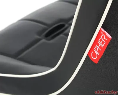 Cipher Auto Black Leather w/ White Piping Universal Fixed Bucket Suspension|Jeep Seats - Single - CPA3004PBK-W(SINGLE)