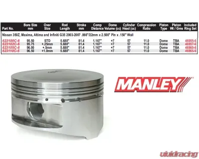 Manley Platinum Series 11.0:1 Pistons Nissan VQ35DE 03-07 - 623100C-6