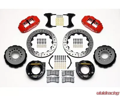 Wilwood Forged Narrow Superlite 4R Big Brake Rear Parking Brake Kit, Drilled and Slotted Rotor - Red - Chevy C-10 - 140-10093-DR