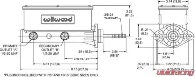 Wilwood Aluminum Tandem Master Cylinder w/ Pushrod - 260-9439-BK
