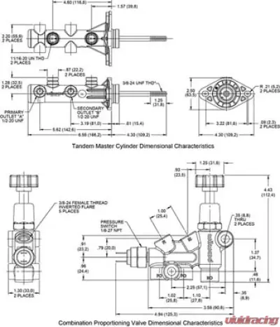 Wilwood Remote Tandem M/C Kit w/Pushrod, Bracket and Valve - 261-14249-BK