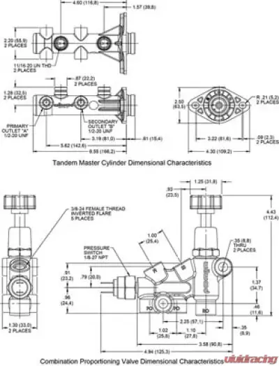 Wilwood Remote Tandem M/C Kit with Bracket and Valve - 261-14252-BK