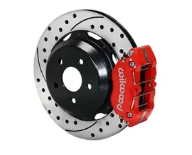 Willwood Dynapro Rear Brake Kit for OE Parking Brake, Drilled and Slotted Rotor - Red Caliper - Subaru Impreza WRX 1999-2009