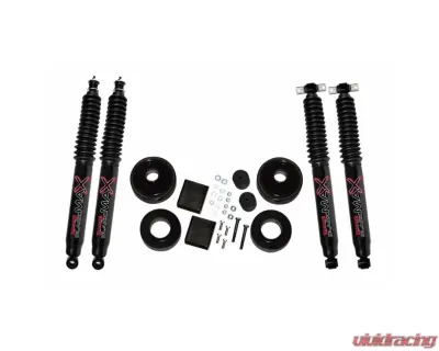 Skyjacker Suspension Lift Kit w/ Shock Black MAX Shocks 2 Inch Lift w/ Front | Rear 2 Inch Polyurethane Coil Spring Spacers w/ Bump Stop Spacers Jeep Wrangler JK 2007-2018 - JK20-B