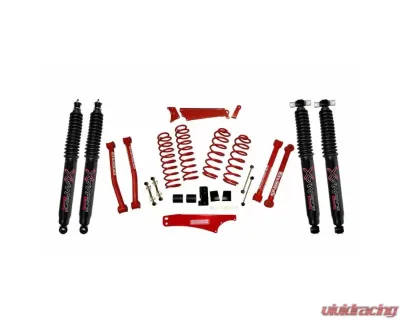 Skyjacker Suspension Lift Kit w/Shock Black MAX Shocks 4 - 5 Inch Lift w/Front/Rear Track Bar Brace Front/Rear Springs Lower Links Brake Line Bracket Red Powder Coated Jeep Wrangler JK 2007-2018 - JK401KCR-B