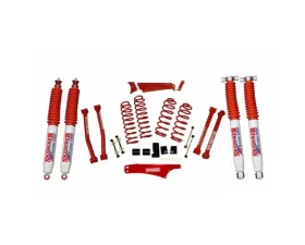 Skyjacker Suspension Lift Kit w/Shock 4 - 5 Inch Lift w/Front/Rear Track Bar Brace Front/Rear Springs Lower Links Brake Line Bracket Red Powder Coated Jeep Wrangler JK 2007-2018