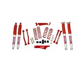 Skyjacker Suspension Lift Kit w/Shock Nitro Shocks 4 - 5 Inch Lift w/Front/Rear Track Bar Brace Front/Rear Springs Lower Links Brake Line Bracket Red Powder Coated Jeep Wrangler JK 2007-2018