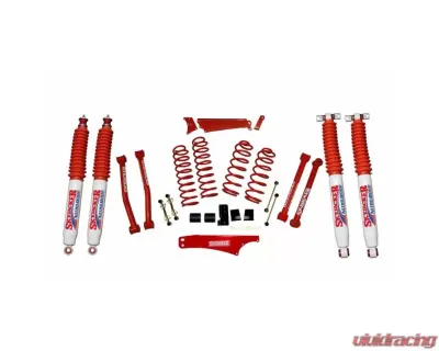 Skyjacker Suspension Lift Kit w/Shock Nitro Shocks 4 - 5 Inch Lift w/Front/Rear Track Bar Brace Front/Rear Springs Lower Links Brake Line Bracket Red Powder Coated Jeep Wrangler JK 2007-2018 - JK401KCR-N