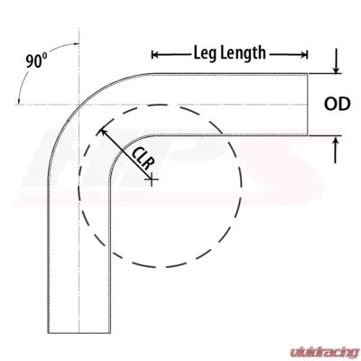 HPS 5" OD 90 Degree Bend 6061 Aluminum Elbow Pipe 16 Gauge w/ 7" CLR - AT90-500-CLR-7